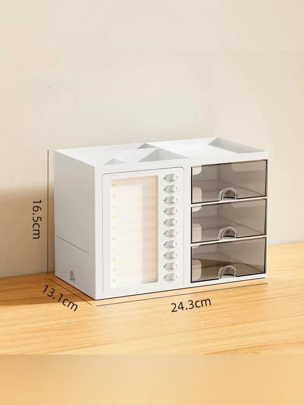 White Desktop Makeup & Office Organizer with 3 Clear Drawers